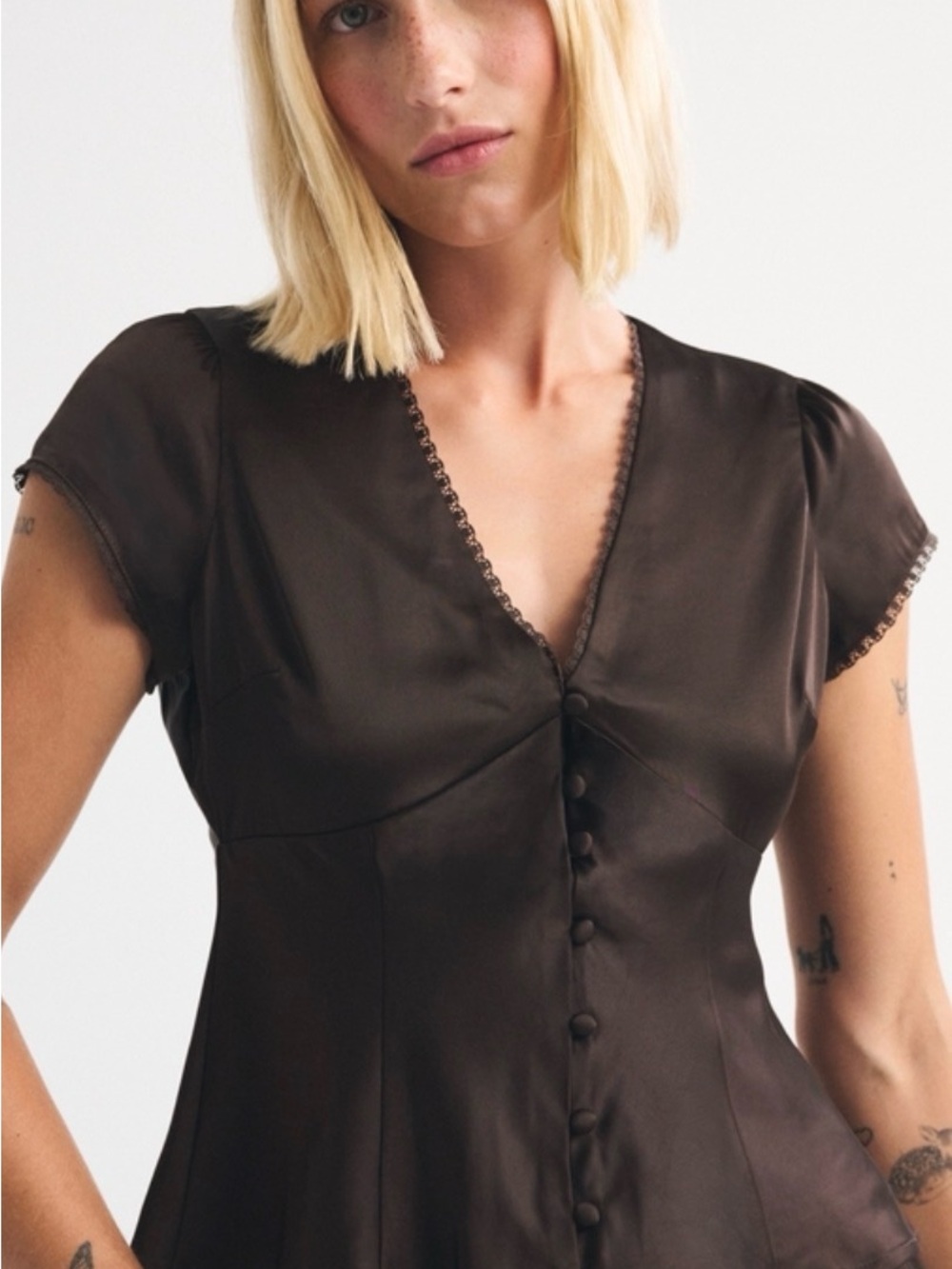 Abercrombie & Fitch Chocolate Brown Satin Button-Front Chemise